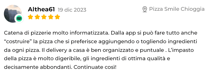 Recensione 5 stelle di cliente entusiasta di Pizza Smile