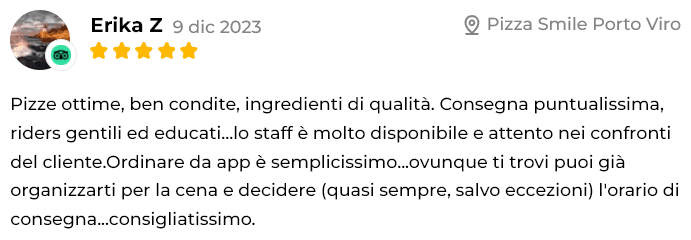 Recensione 5 stelle di cliente entusiasta di Pizza Smile